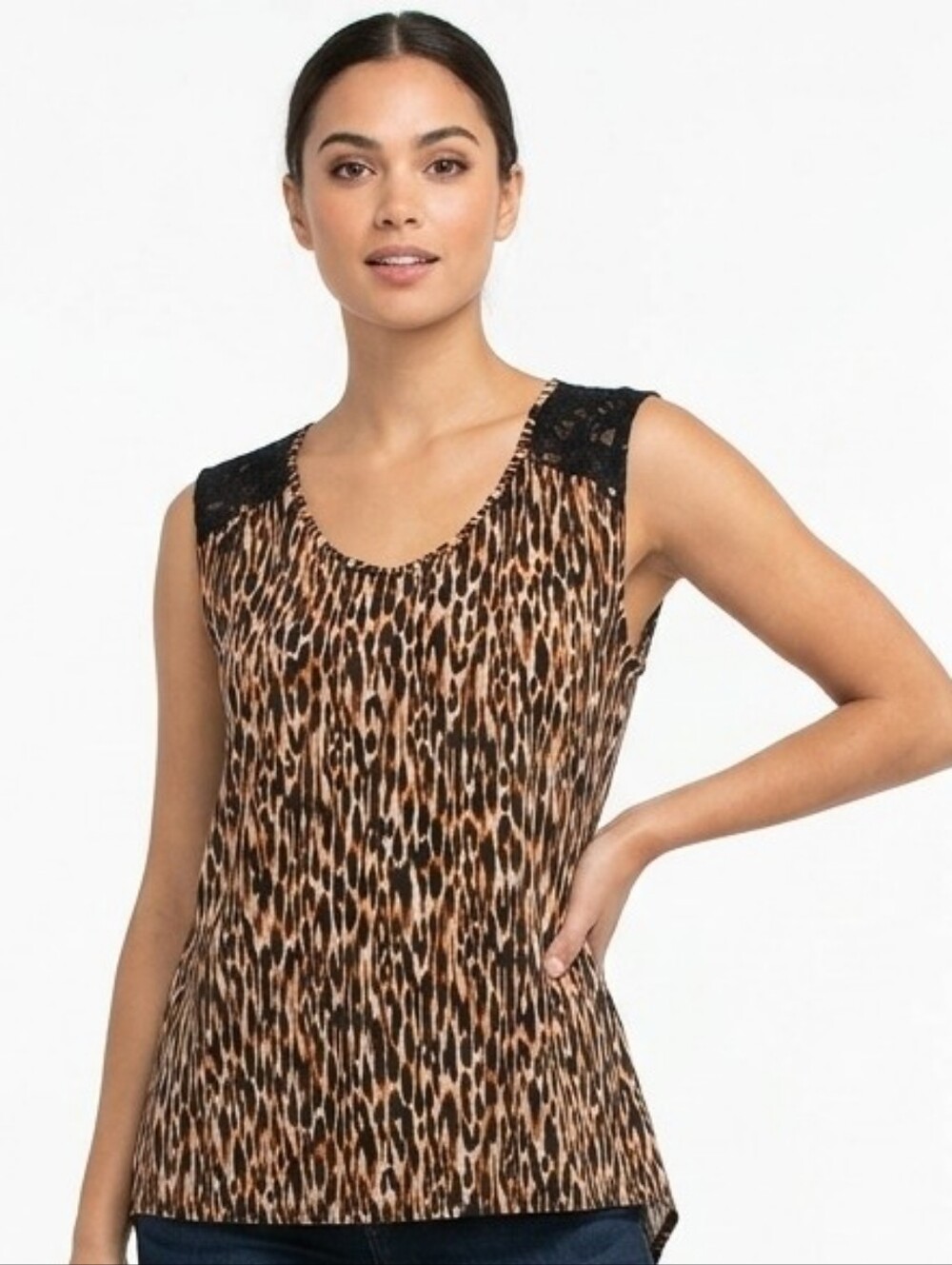 ROZ & ALI leopard & lace  sleeveless top size 1X